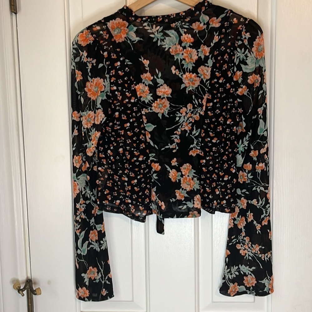 Free‎ People | Casablanca Blouse w. Front Ties Black Floral Festival Boho XS - Picture 6 of 11